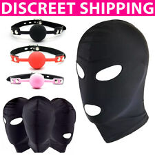 Open Mouth Hood Gimp Face Mask Head Bondage Harness Ball Gag Restraint Slave SM