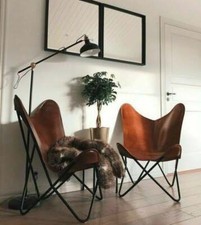 Indoor Outdoor Sleeper Seat Handmade Buffalo Leather Butterfly Relax Arm Chair