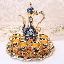 Hapivida Vintage Tea Set, Moroccan Engraved Teapot Set Luxury Metal Coffee Cup 