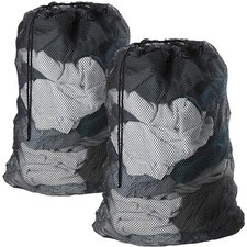 2-Pack Black Mesh Laundry Bags – Drawstring, Multi-Purpose for Toys & Sports