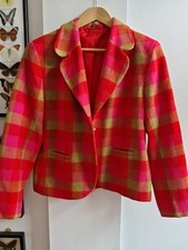 Vintage Bright Checked Wool Jacket By Oilily Size M 12 GOOD CONDITION