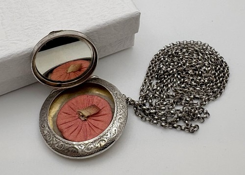 Silver powder compact pendant - silver,