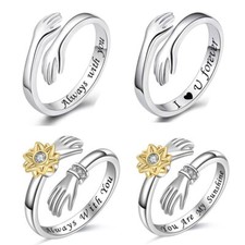 925 Sterling Silver Love Hug Ring Band Open Finger Adjustable Womens Jeweller UK