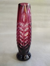 Royal Doulton Ruby Cut To Clear Crystal Stem Vase  7" Tall