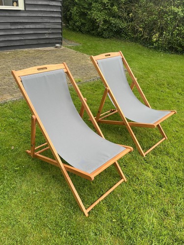 Pair wooden deckchairs - pair,