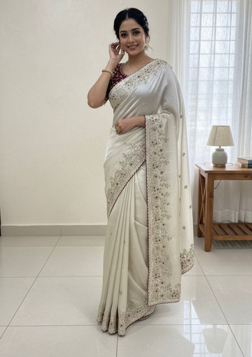 Organza silk saree embroidery