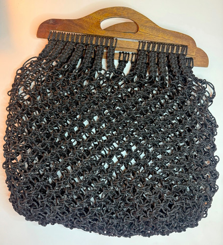 Black crochet woven handbag - crochet,