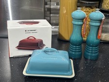 Le Creuset New Caribbean Teal Butter Dish & Salt & Pepper Mill Set RRP £131