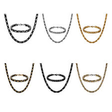 Men's Biker Stainless Steel Square Byzantine Chain 22"-30" Necklace Bracelet Set