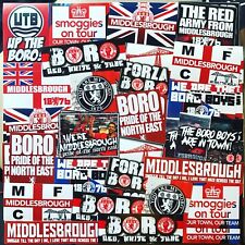 100 x Middlesbrough Ultra Stickers based on Programme Scarf Pin Badge Phone Case