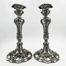 RARE PAIR CANDLESTICKS SILVER PLATE ELKINGTON, MASON & CO 1850 VICTORIAN