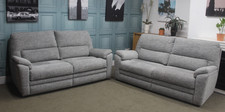 PARKER KNOLL PAIR OF HAMPTON STATIC LARGE 2 SEATER SOFAS IN MATTEO STEEL FABRIC.