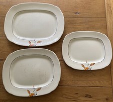 3 Vintage Art Deco Empire ‘Shelton Ivory’ Art Deco Oblong Meat / Serving Plates