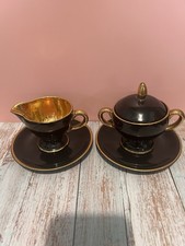 STUNNING NORSK FLINT EGERSUND MILK JUG & SUGAR BOWL BOTH ON SAUCERS LOOKS GREAT