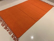 Eco Friendly Rust Orange Recycled Cotton Rich Kilim Washable Reversible Area Rug