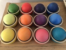 Grapat Wooden Bowls and Balls - Montessori Toy - Rainbow Colours