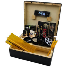 Black Wooden Rolling Box Rizla Raw OCB Papers Roach Dank Plank NO1 Metal Grinder