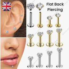 Stud Earrings Flat Back Piercing Clear Gem Tragus Helix Cartilage Labret 6 8 4mm