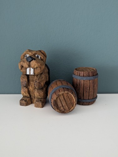 Hand carved wooden beaver - carved,