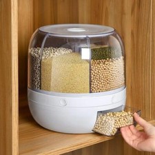 6 in 1 Rotating Container 10KG Dry Food Grain Rice Cereal Dispenser Storage Box