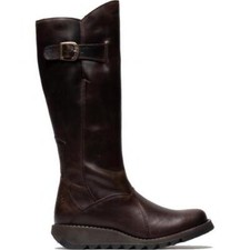 Fly London Mol 2 Womens Ladies Leather Zip Up Knee High Wedge Boots Size UK 4-8