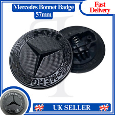 FITS Mercedes Bonnet Flat Star Badge Black Gloss Wreath Emblem 57mm