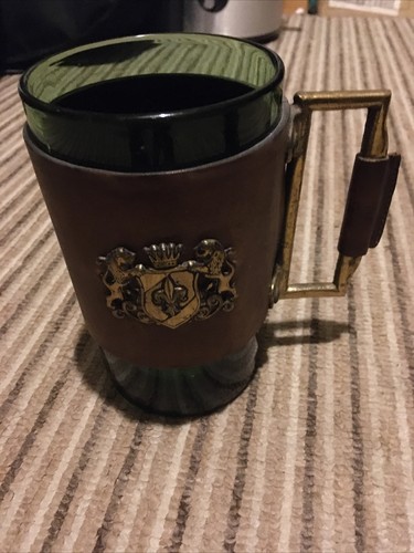Green glass and bound leather - green,