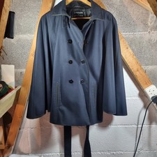 Jaeger Cape Style Belted Wool Coat Large Dark Blue