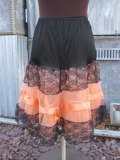 Vintage Ladies Petticoat Slip Nylon Lace Net Layered London Made Black & Peach