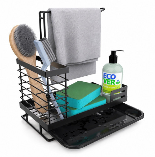 Black metal sink organiser - black,