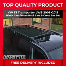 FITS VW T5 03>15 TRANSPORTER LWB BLACK ROOF & CROSS BARS SET ROOF RACK NO DRILL