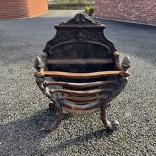 Antique Fire Grate Cast Iron with Brass badge pine cones