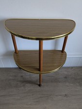 Vintage Retro Teak Half Moon Hall Side / Plant / Drinks Table Two Tier - Decor