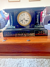 Great Antique Slate and Green Marble Chiming Mantle Clock in Full Working Order