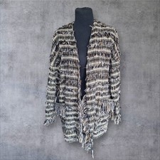 Zara Women's Jacket Open Front Fringe Navy Blazer Size Small Oversized Fits 8-14