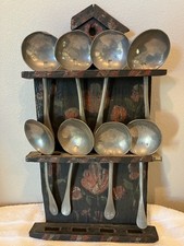 Very Early Pewter Spoons Wall Hanger & 8 Spoons English?