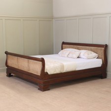 Solid Mahogany French Sleigh Bed with Rattan Headboard And Footboard NEW B012
