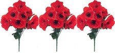 3 x Artificial Poppy Red Flower Bushes
