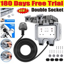 Exterior Double Plug Socket 3/10M Cable Outside Extension Lead Waterproof IP66