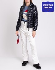 RRP€610 PARAJUMPERS Quilted Jacket Size S Blue Lightweight Wet Look Hooded