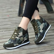 Women Hidden Heel Wedges Sneaker High Top Trainers Camouflage Sport Casual Shoes