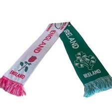 Vintage England Ireland rugby green & white graphics print scarf|L52 W7|SKU 6405