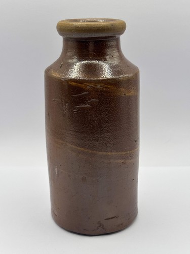 Tall brown stoneware - , jar,