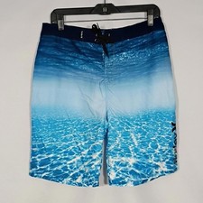NWT Hurley Aqua Water Pattern Indo Blue Board Shorts Size 10/25, 7.5" Inseam