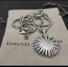 David Yurman 925 Sterling Silver and Diamonds Starburst Necklace
