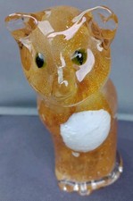 Vintage Langham Glass  Ginger and White Seated Cat ,Hand blown VGC 