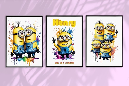 Minions watercolor prints set - watercolor,