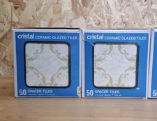 NOS Vintage Cristal Ceramic Glazed Tiles Olive Green Patterned H&R Johnson 4.25"