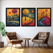 Abstract Landscapes Wall Art Gustav Klimt Style Oil Painting Set Of 3 Prints