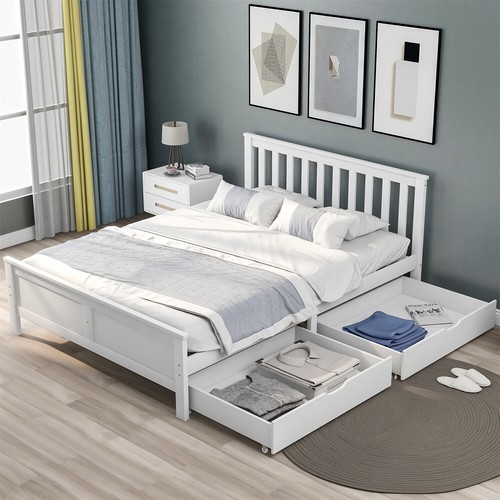 Double bed white 4ft6 wooden - white,